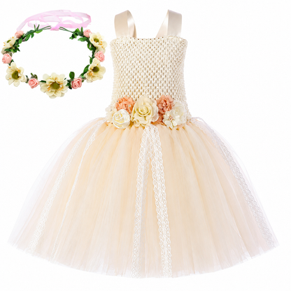 Costume de fée des fleurs pour fille, vue détaillée du corsage et de la jupe à fleurs