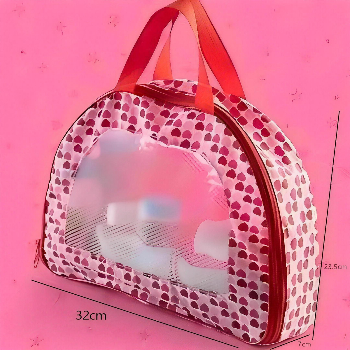 Sac de transport rose zippé du coffret accessoires poupée, avec ses dimensions