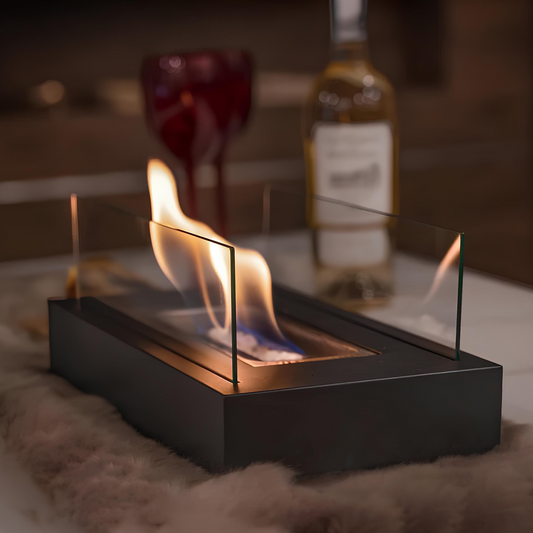 Cheminée de table bioéthanol noire avec flamme visible