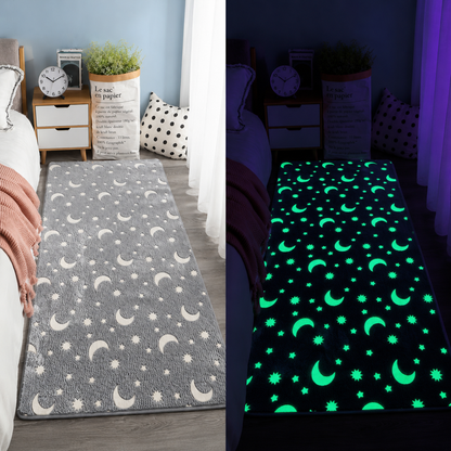 Tapis phosphorescent gris motif lune et étoiles