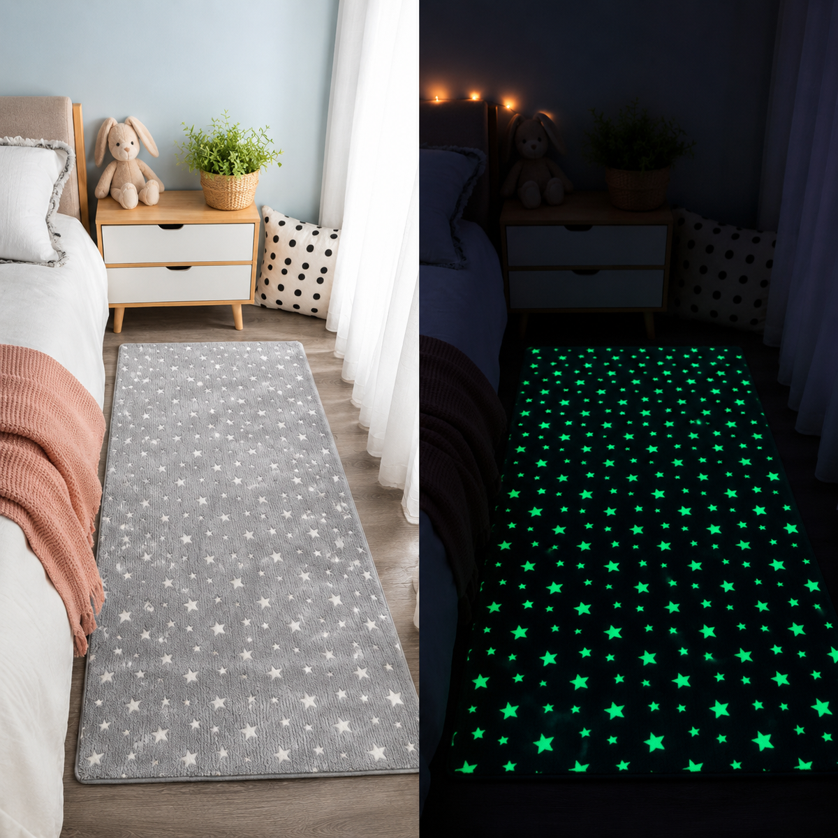 Tapis phosphorescent gris motif ciel étoilé