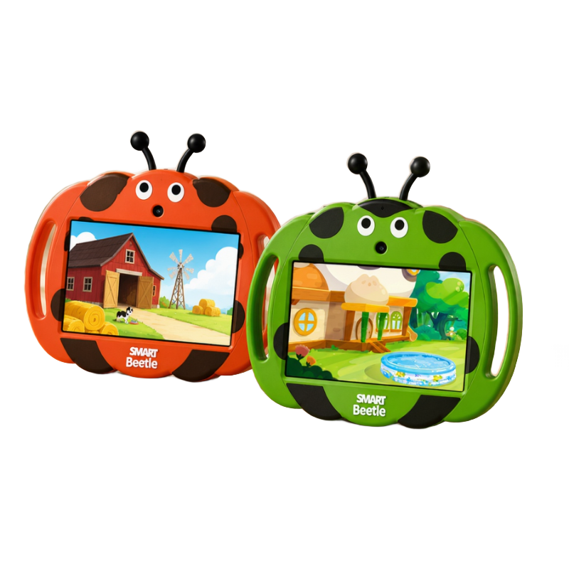 Tablette enfant avec coque antichoc sur fond blanc
