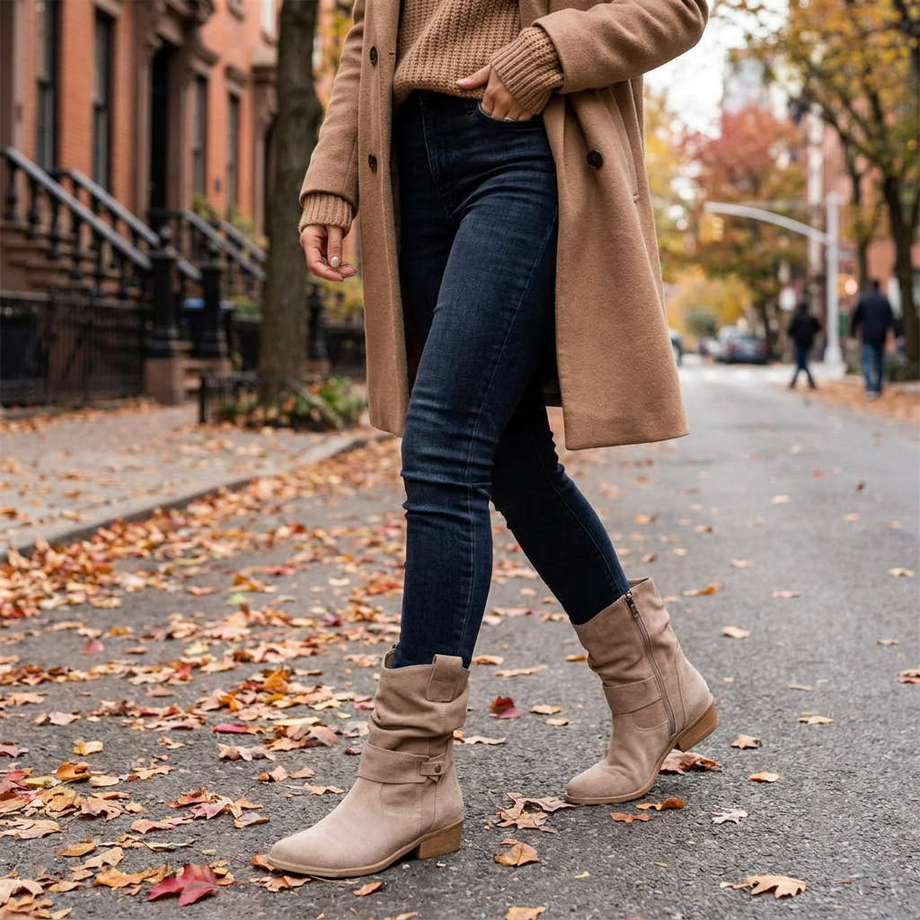 Bottines femme suedine western portees en ville automne
