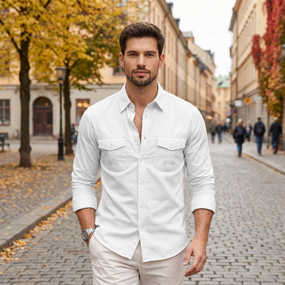 Chemise Homme Manches Longues Coupe Ajuste  Style Raffin  Matire Respi porte en automne