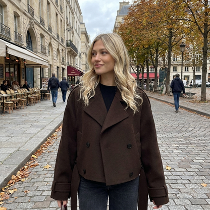 Veste Courte Femme Double Boutonnage  lgance Tendance  Coupe Ajuste  L porte en automne