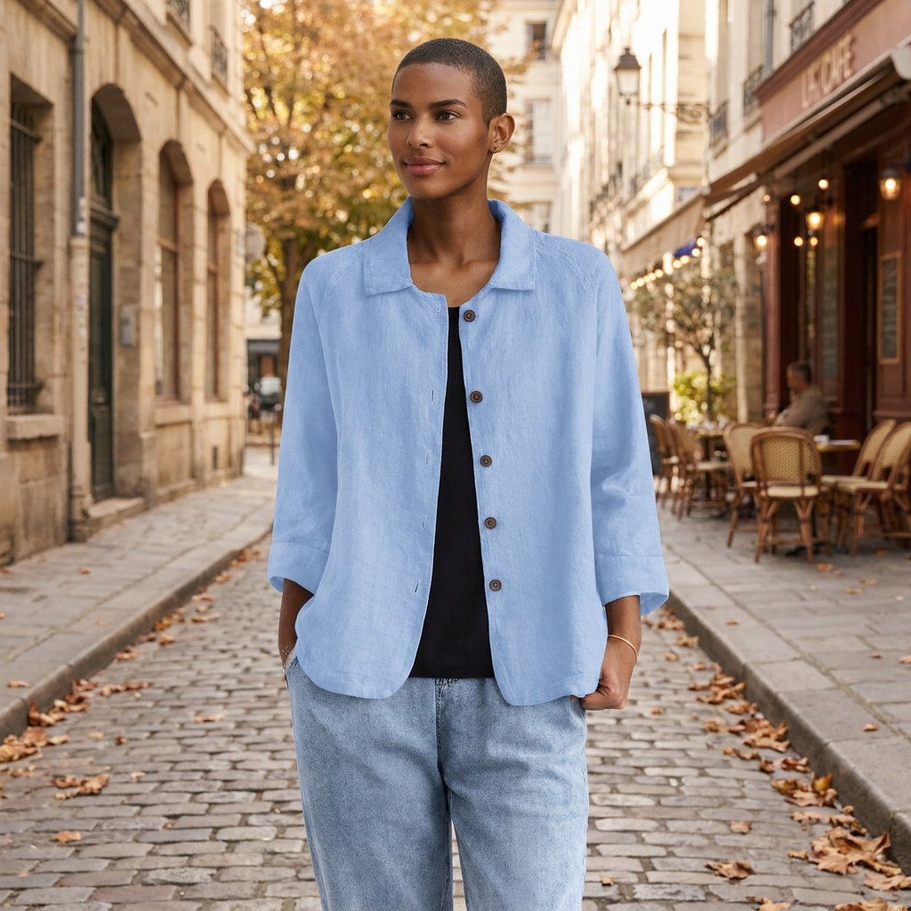 Veste Lgre Femme Boutonne  Tissu Fluide  Style Dcontract lgant  Printe porte en automne