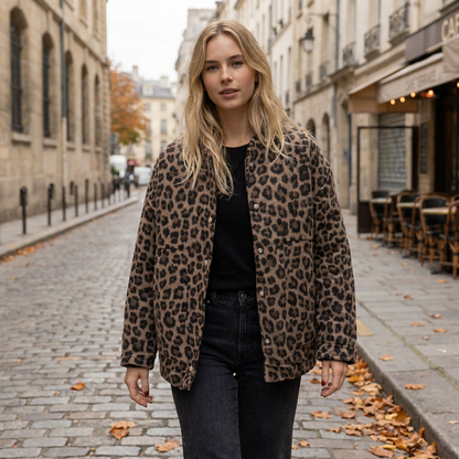 Veste Femme Imprim Lopard Coupe Droite  Style Audacieux  Tendance  Cas porte en automne