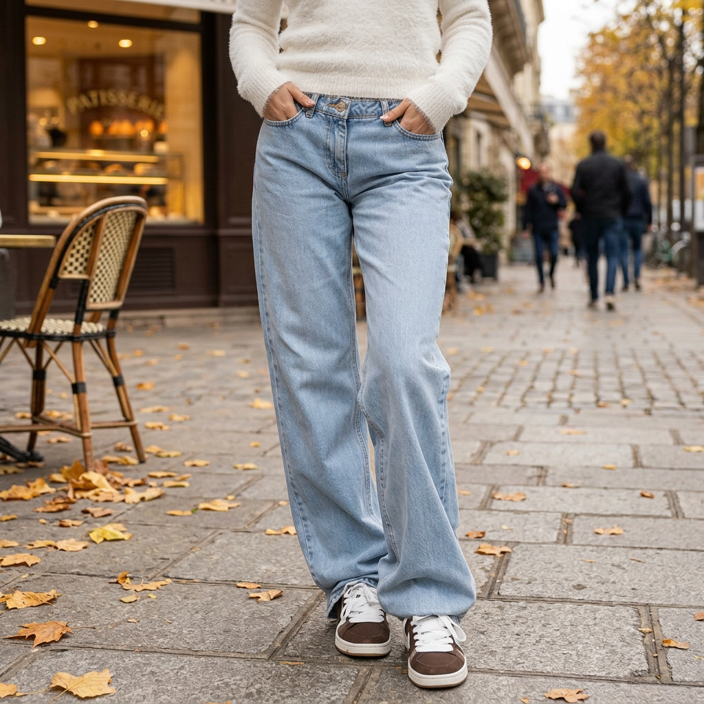 Jean Wide Leg Femme Taille Basse  Coupe Dcontracte  Style Vintage Chic porte en automne
