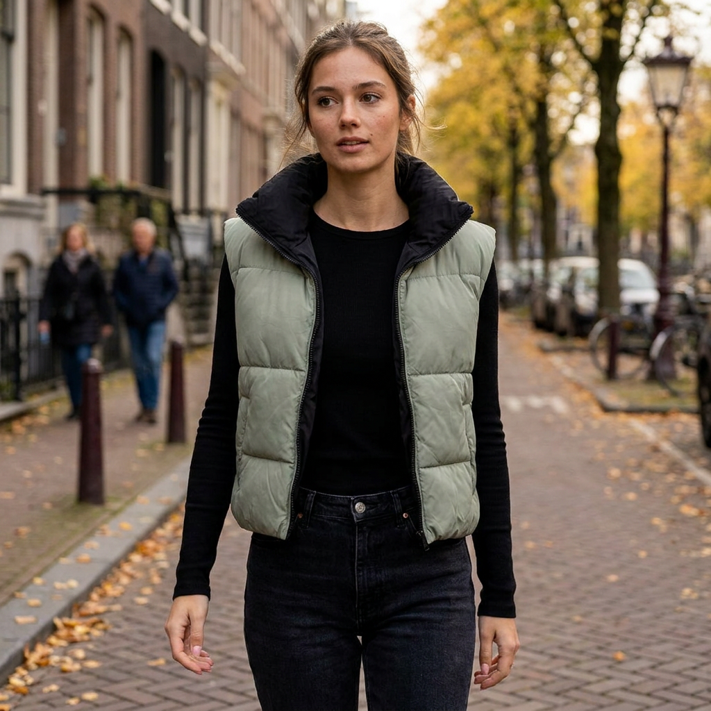 Doudoune Sans Manches Femme Courte  Chaleur Lgre Matelasse  Style Urba porte en automne