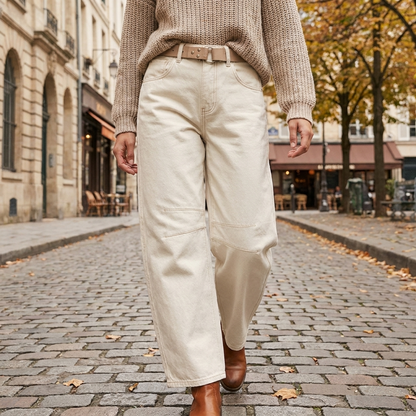 Jean Droit Femme Taille Haute  Jambe Large  Coupe Ample Flatteuse  Loo porte en automne