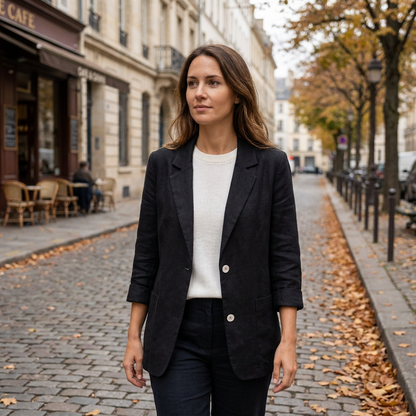 Blazer Femme En Linen  Veste lgante En Lin Coupe Dcontracte porte en automne