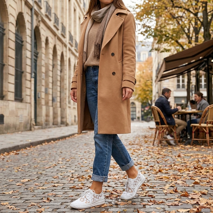 Baskets Femme en Dentelle Florale  Confort Lger  Semelle Amortissante  porte en automne