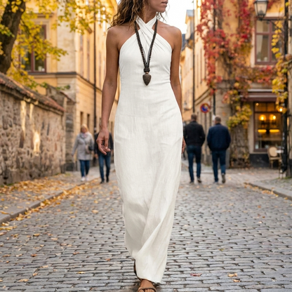 Robe Longue Femme DosNu lgante  Robe Maxi Fluide  Col Halter porte en automne