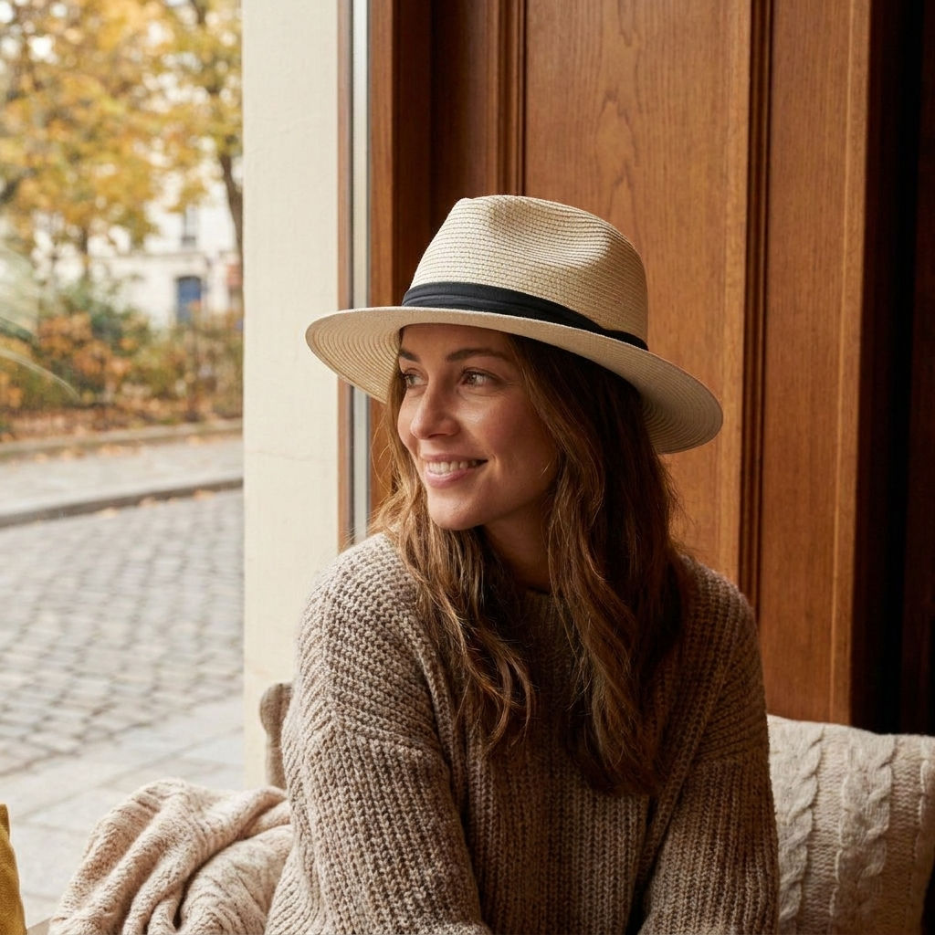 Chapeau Panama unisexe  Style rtro  protection solaire  Panama paille  porte en automne