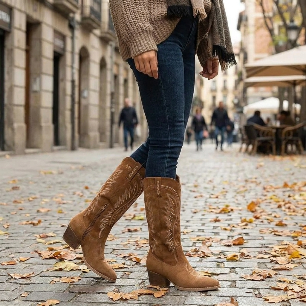 Bottes Western Femme  Broderies Dtailles  Bout Pointu Style Bohme Chic porte en automne