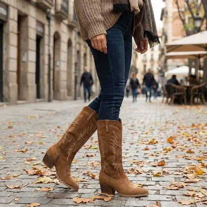 Bottes Western Femme  Broderies Dtailles  Bout Pointu Style Bohme Chic porte en automne