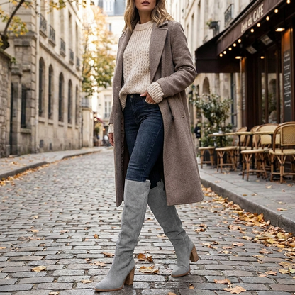 Bottes Cuissardes Femme  Daim Doux  Hauteur Genou lgance Chic Automne porte en automne