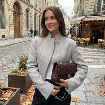 Veste Courte Femme  Col Montant  Coupe Structure lgance Chic MiSaison porte en automne