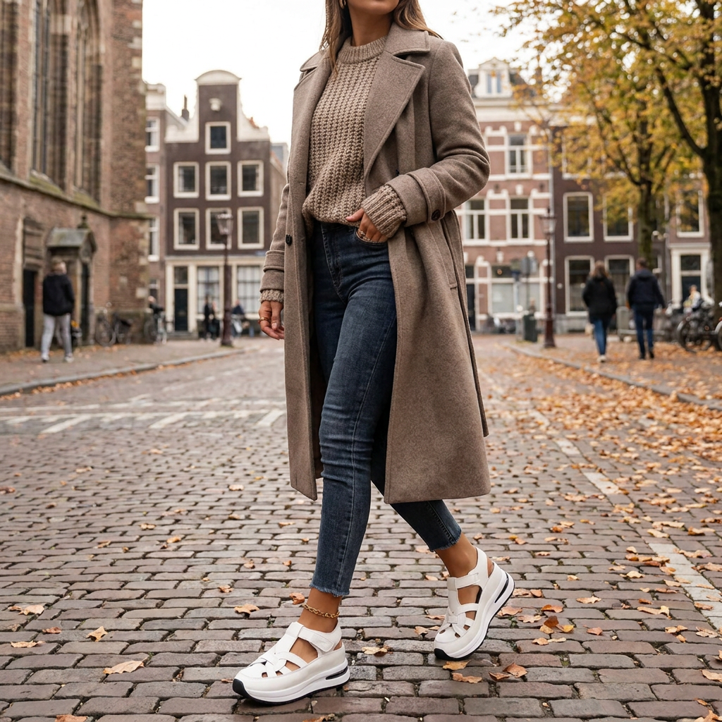 Baskets Femme  Cuir Lisse  Semelle Confort Style Rtro Chic Dcontract porte en automne