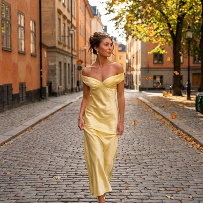 Robe Maxi Satine Femme  DosNu Coupe Longue Fluide  Effet Ventre Plat porte en automne