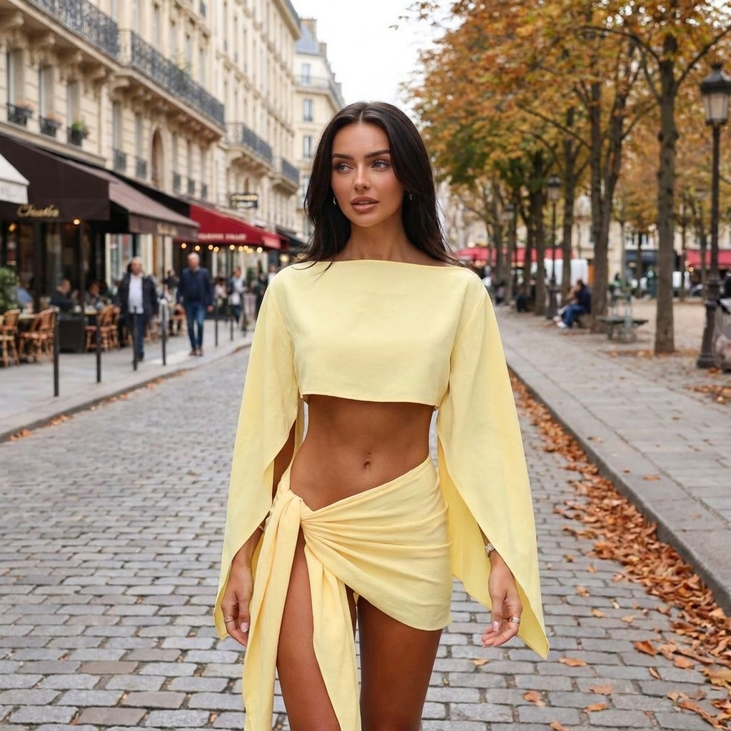 Ensemble Deux Pices Femme  paules Dnudes  Drap Fluide Style Estival Ch porte en automne