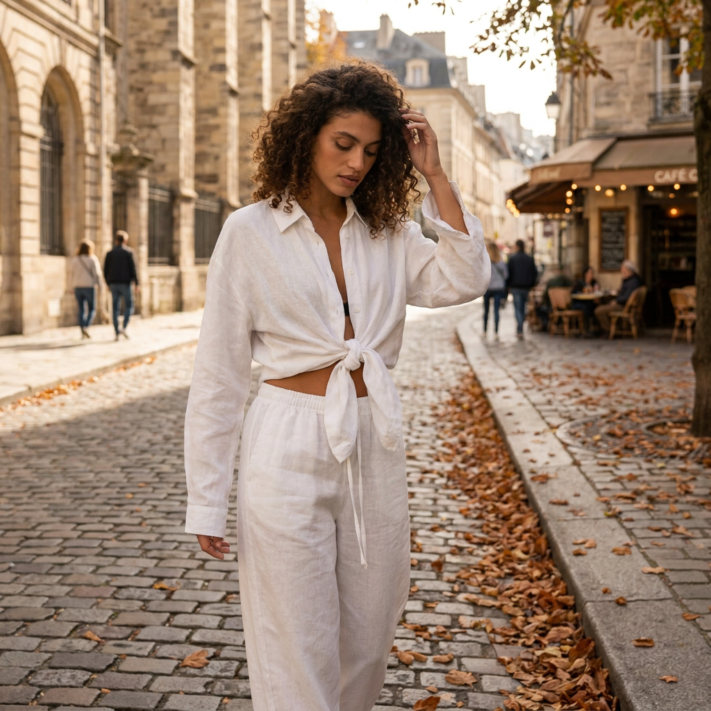 Ensemble Deux Pices Femme en Coton  Coordonn lgant Style Estival Chic  porte en automne