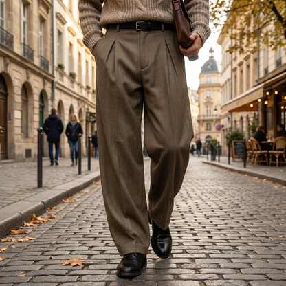Pantalon Homme  Plis  Coupe Ajuste  Confort Style Casual Chic porte en automne