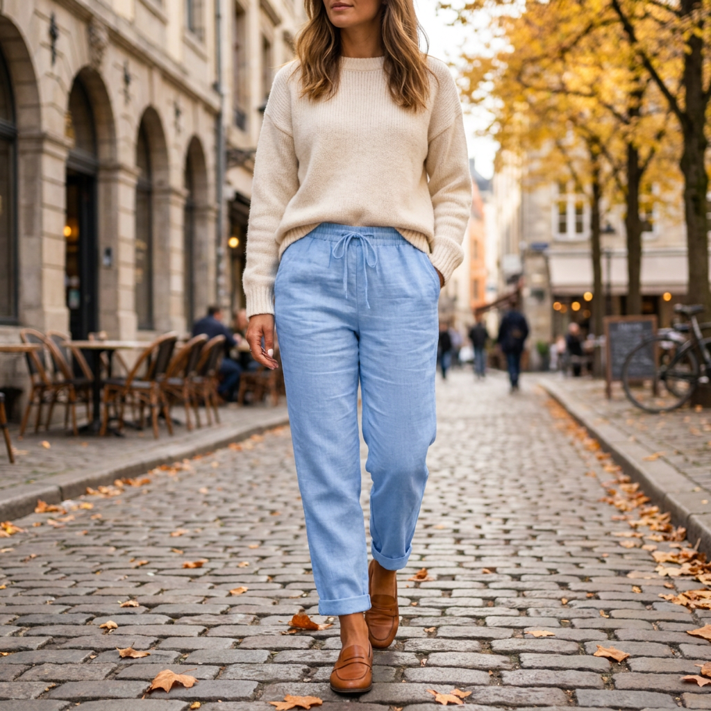 Pantalon Lin Femme  Coupe Fluide  Taille lastique Lger et Respirant porte en automne
