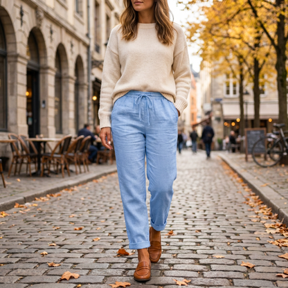 Pantalon Lin Femme  Coupe Fluide  Taille lastique Lger et Respirant porte en automne