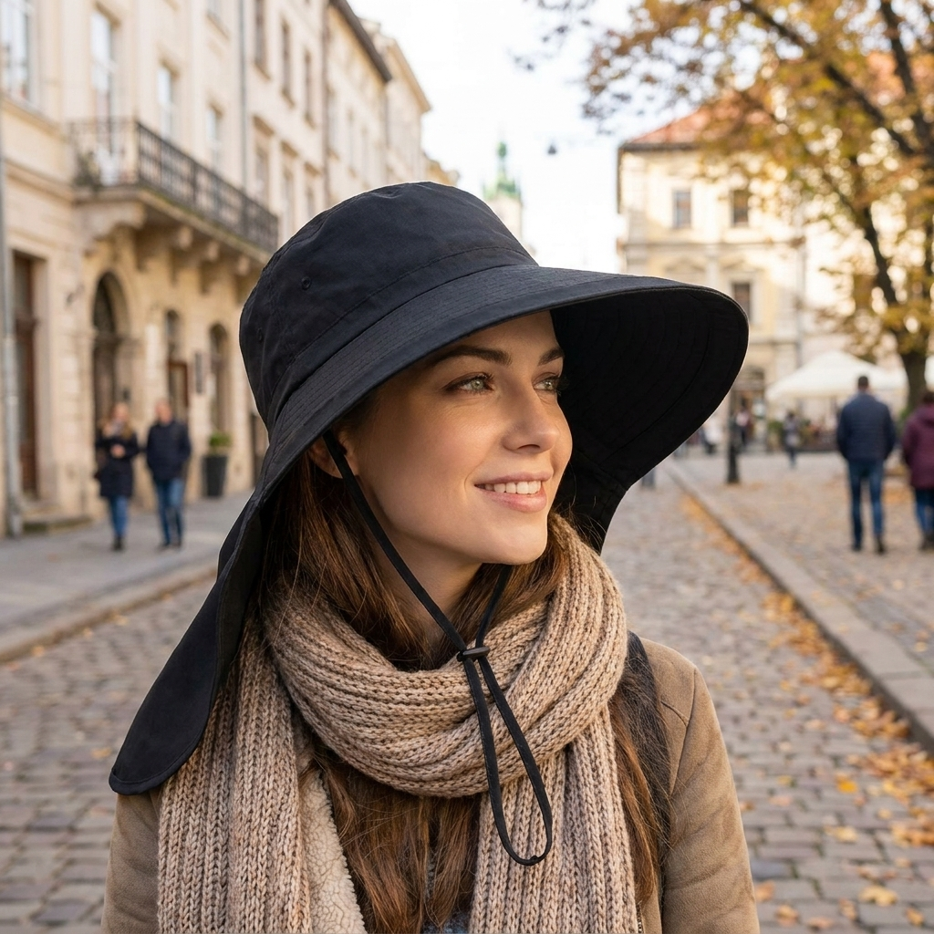 Chapeau de Soleil Femme AntiUV  Bob  Large Bord  Protection Nuque Pche porte en automne