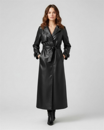 Trench Coat Femme Cuir Long – Chic & Intemporel