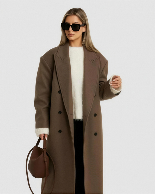 Manteau Long Structuré Femme Col Tailleur Boutonnée – Tenue Bureau Chic