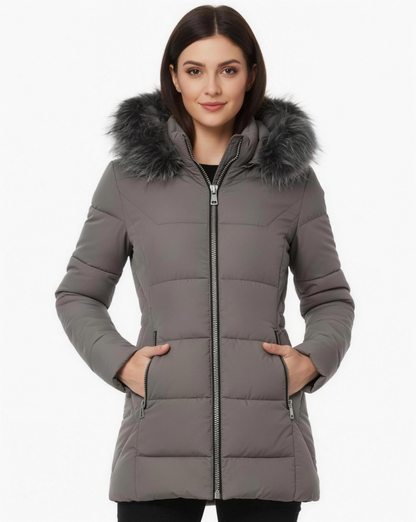 Doudoune Longue Femme Capuche Fausse Fourrure – Élégance & Chaleur