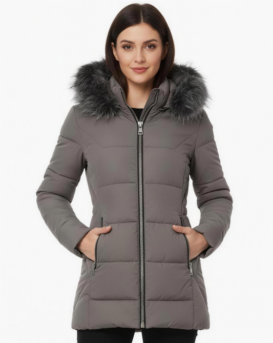 Doudoune Longue Femme Capuche Fausse Fourrure – Élégance & Chaleur