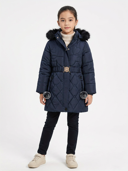 Doudoune Fille Motif Coeurs Bleu Marine