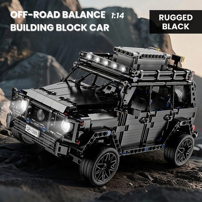 SUV tout-terrain noir à construire, design robuste
