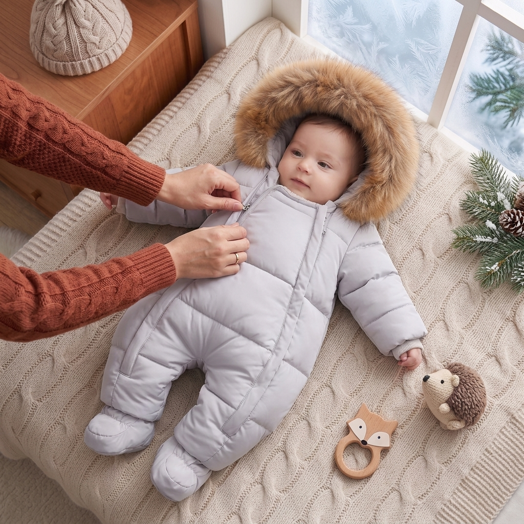 Combinaison pilote bébé hiver matelassée grise à capuche fourrée