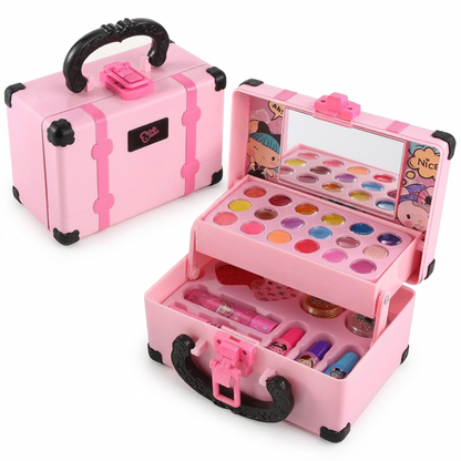 Gros plan des cosmétiques fictifs colorés du coffret maquillage princesse