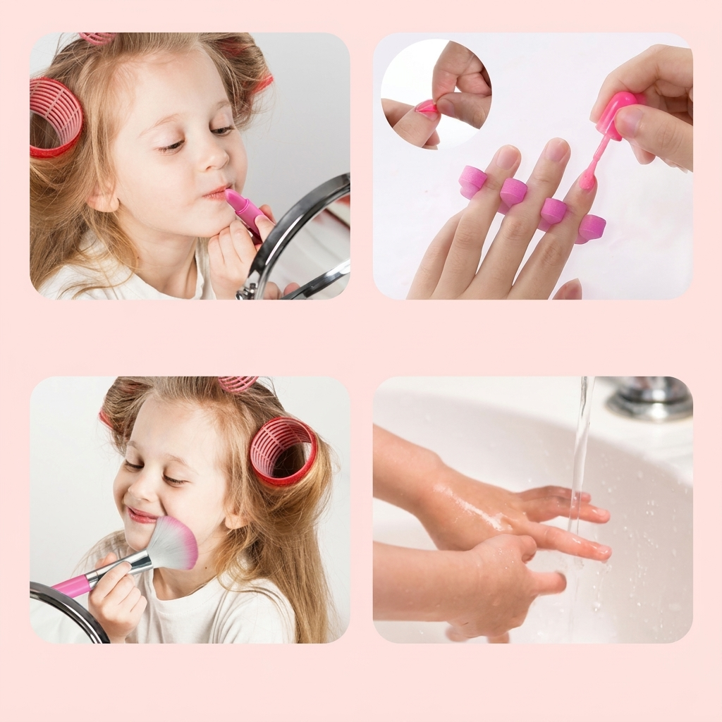 Vue en angle du coffret maquillage princesse montrant l'ensemble beauté complet