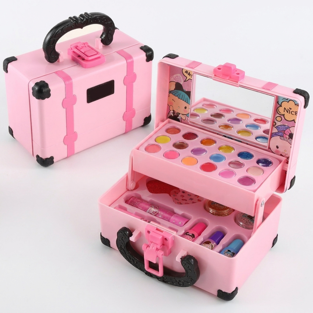 Coffret maquillage princesse pour enfants, détail des applicateurs et accessoires