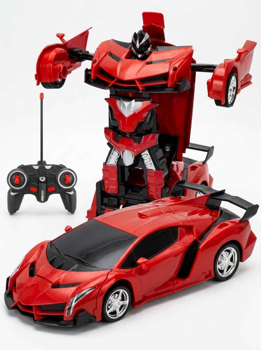 Voiture RC transformable, coloris rouge, en mode voiture