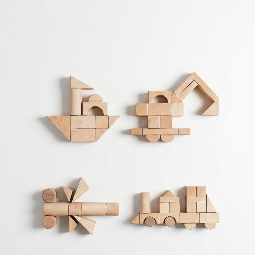Blocs de construction en bois empilés en construction créative