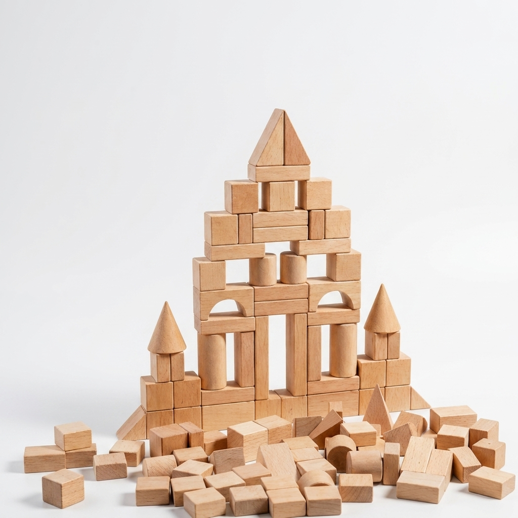 Enfant construisant une tour avec les blocs en bois