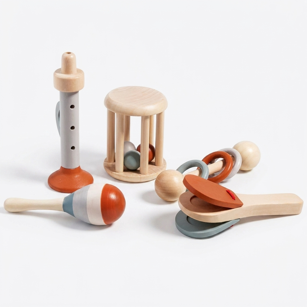 Ensemble d'instruments musicaux Montessori en bois — photo studio