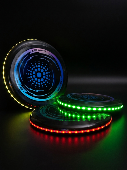Frisbee LED Nightfly en gros plan montrant les LED lumineuses