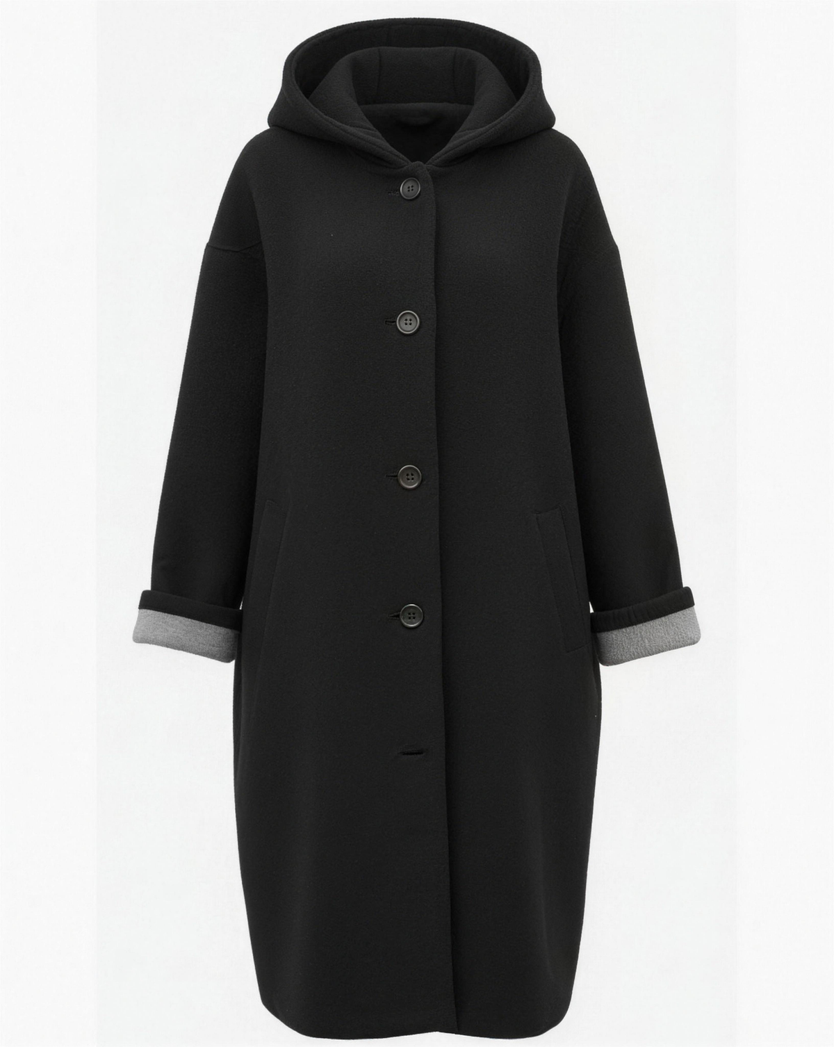 Manteau femme laine oversize à capuche, vue de face