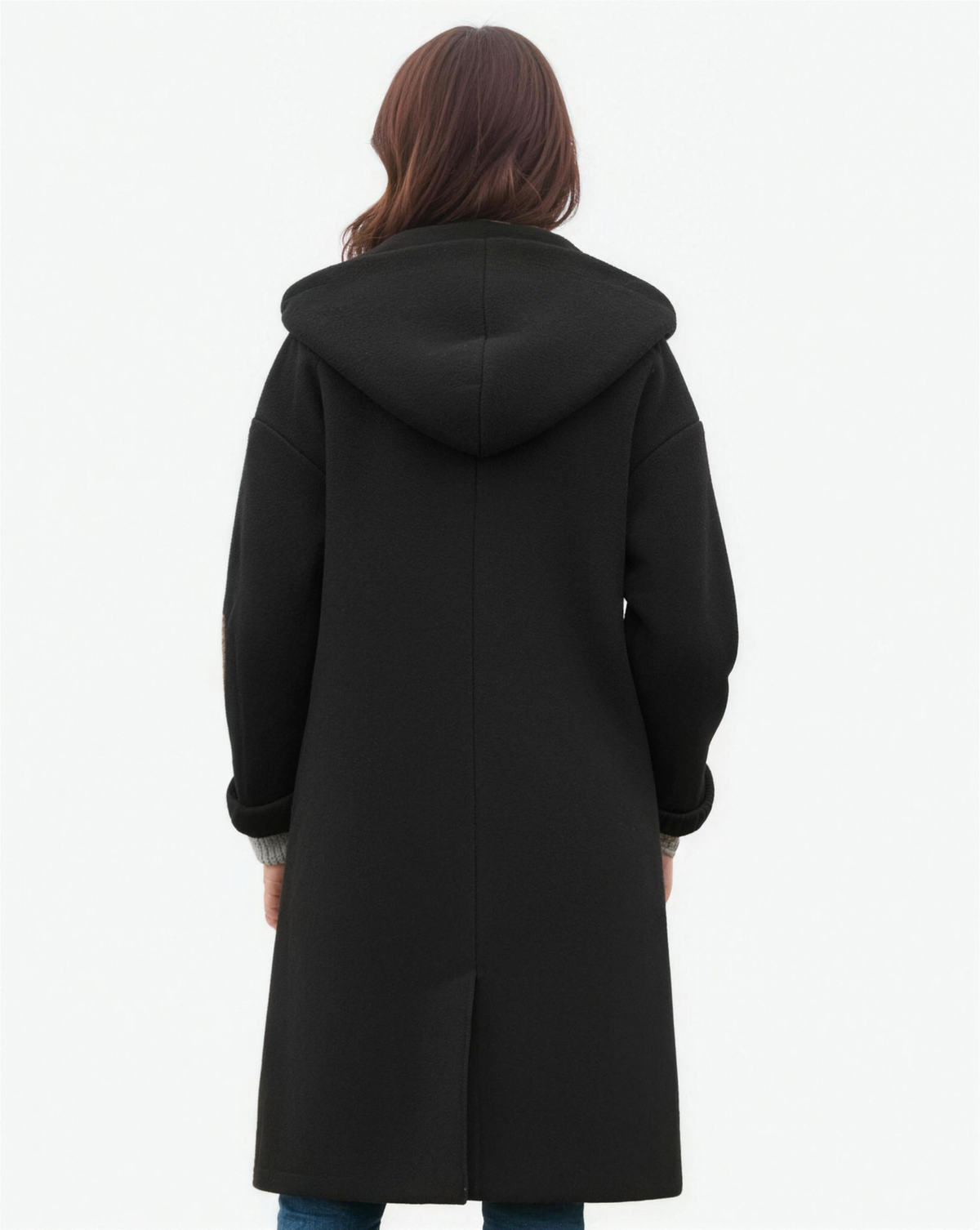 Manteau femme laine oversize à capuche, vue de dos