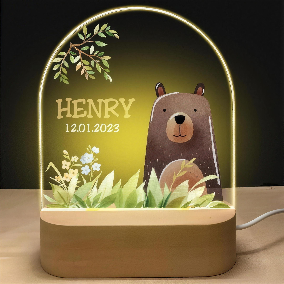 Veilleuse LED personnalisée pour enfant, motif Ours