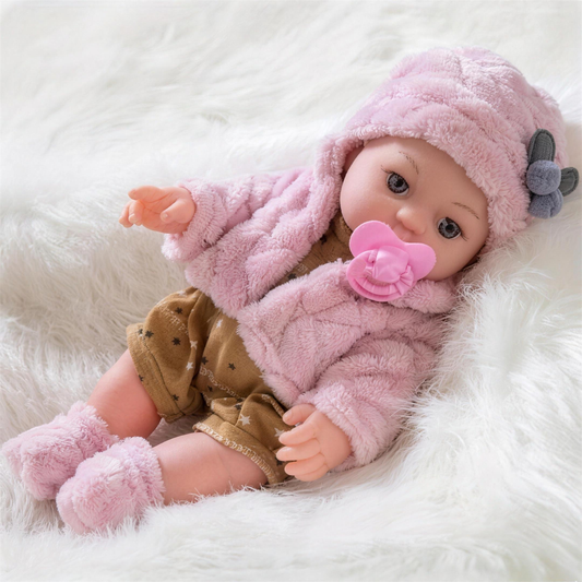 Poupon silicone réaliste en tenue tricotée rose avec tétine