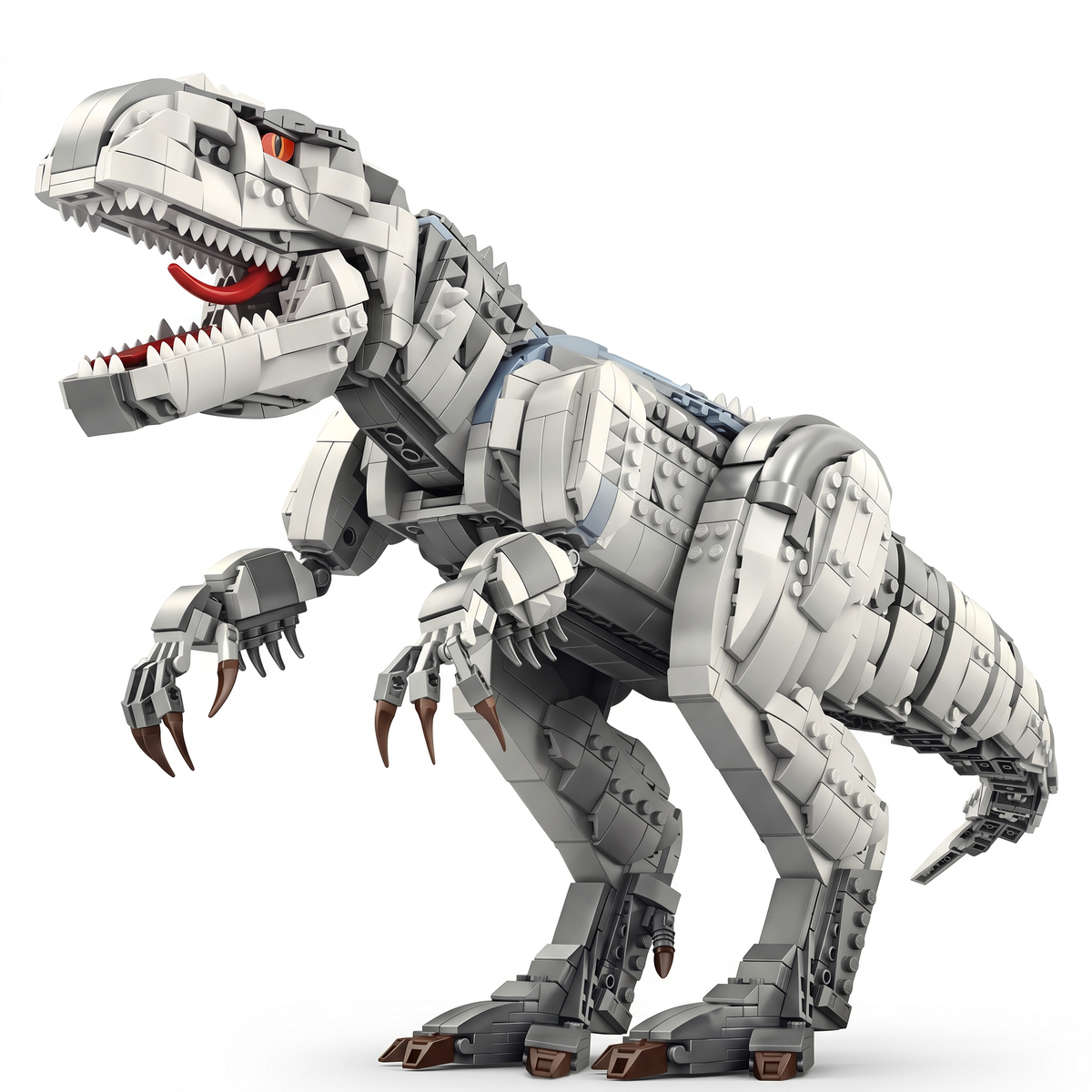 Set de construction géant T-Rex en briques gris clair, modèle assemblé